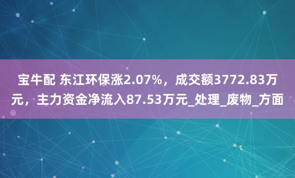 宝牛配 东江环保涨2.07%，成交额3772.83万元，主力资金净流入87.53万元_处理_废物_方面